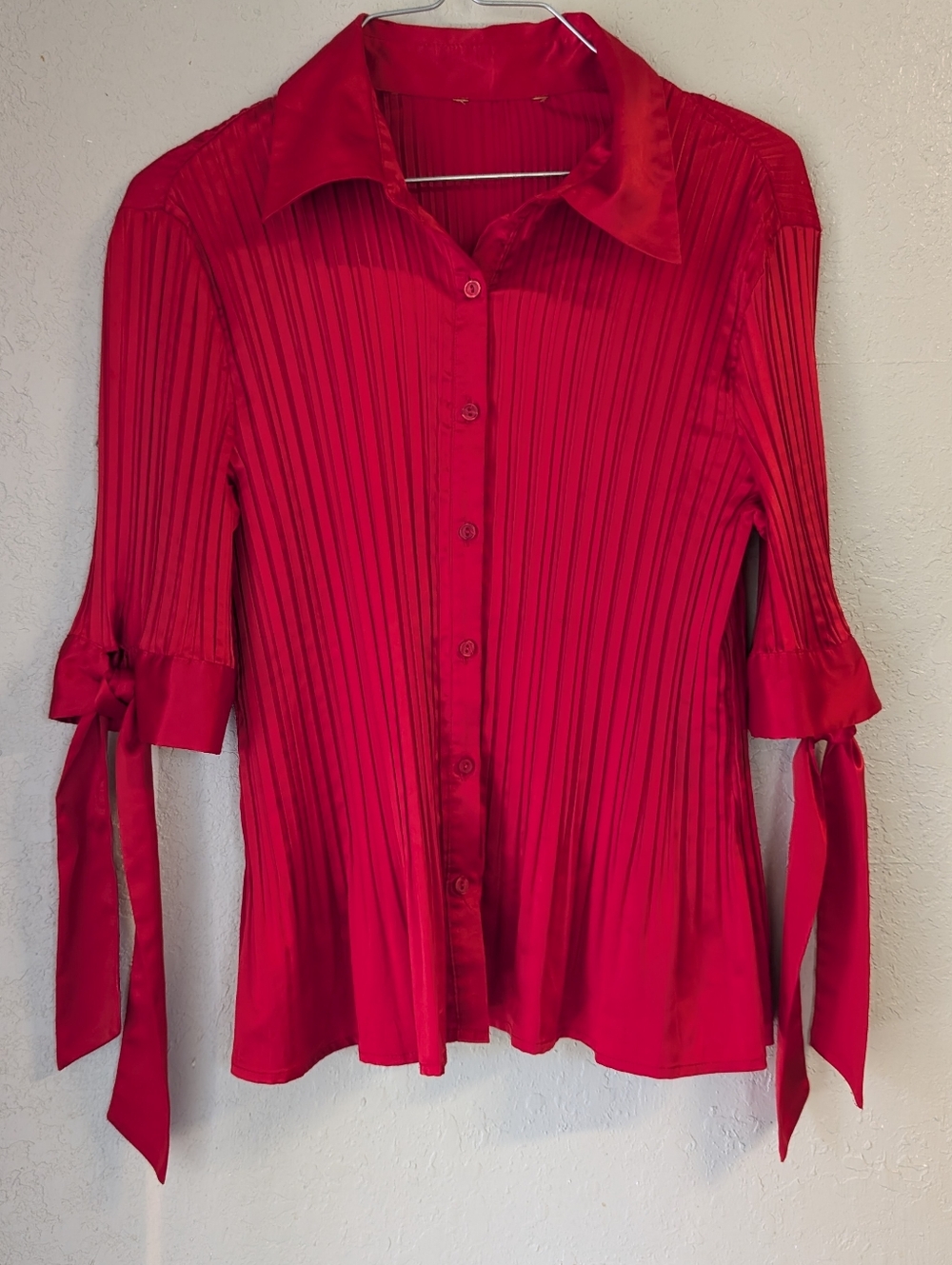 Pleated Satin Tie-Sleeve Button-Up Top S Bow Collar Whimsigoth Fairy Festival